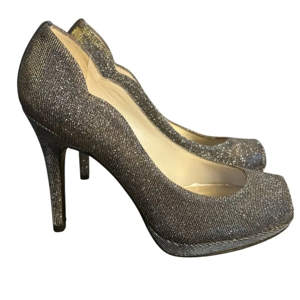 Stuart Weitzman Dippy Peep Toe Platform Heels size 6.5M Pyrite Nocturn Shoes
